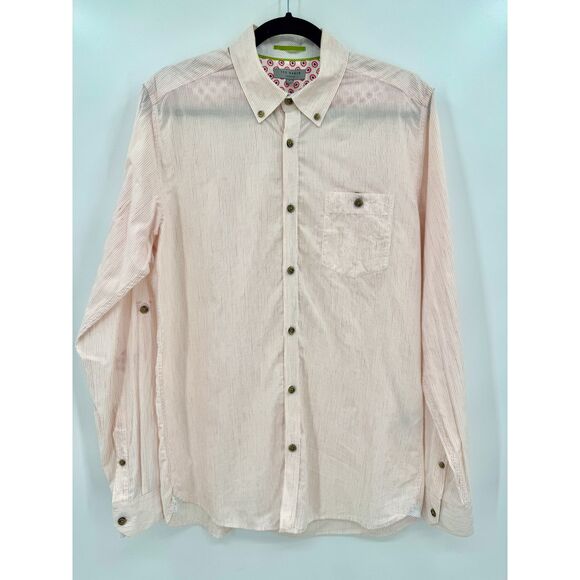 TED BAKER White Orange Striped Long Sleeve Button Down Shirt Size 4 Large L - Picture 1 of 7